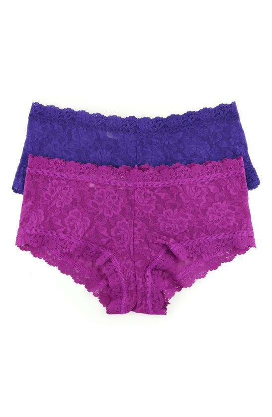 Hanky Panky Assorted 2-pack Lace Boyshorts In Belle Pink/ Mystic Blue