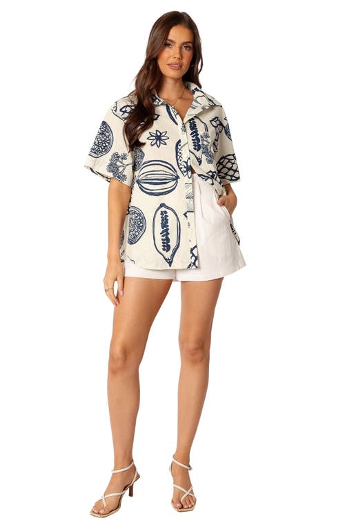 Petal And Pup Petal & Pup Zayd Botanical Print Short Sleeve Cotton & Linen Button-up Shirt In Neutral