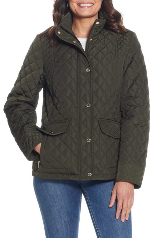 Quilted Stand Collar Jacket in Deep Olive