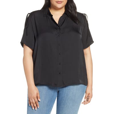 Plus Size Vince Camuto Drawstring Shoulder Shirt, Black