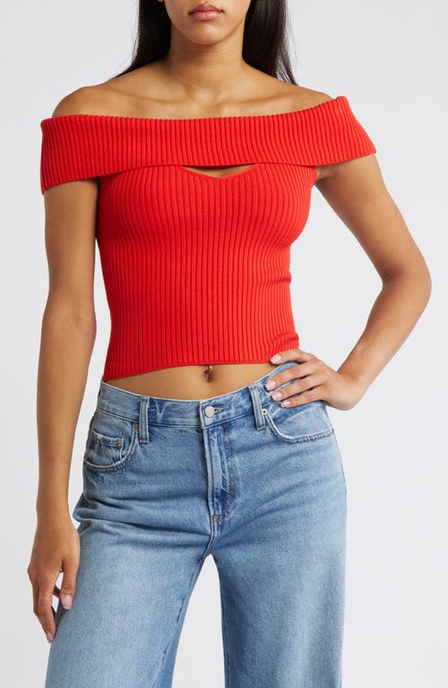 Ainsley Cutout Off the Shoulder Sweater in Hot Red