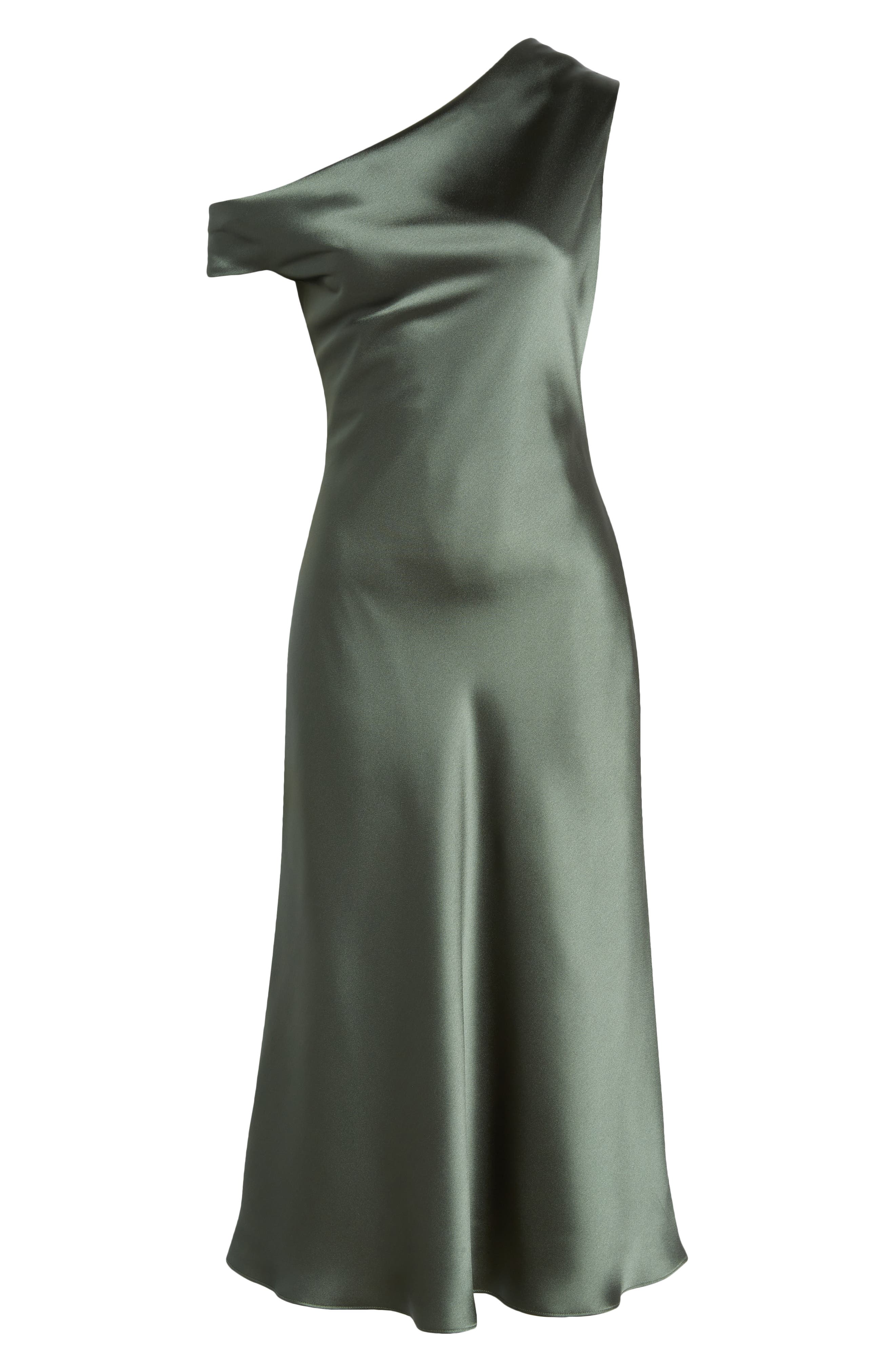 One Shoulder Satin Midi Bubble Dress
