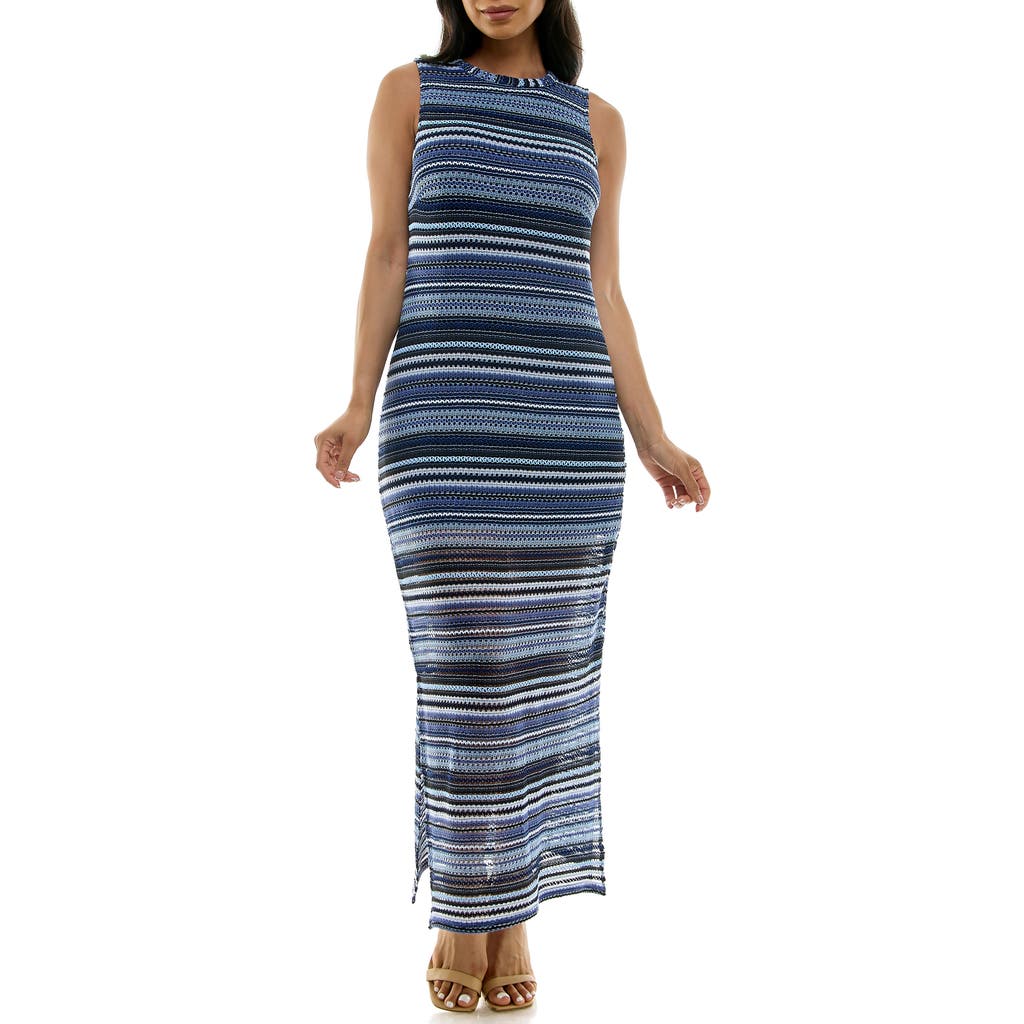 nina leonard maxi dress Nina Leonard Sleeveless Crochet Knit Maxi Dress - Olive/Gold Multi