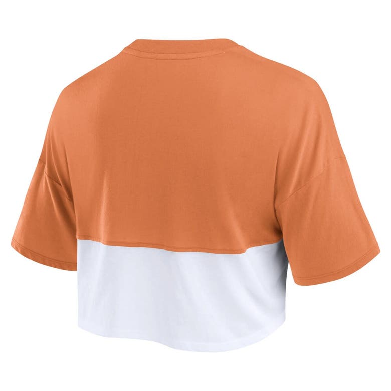Shop Fanatics Branded Texas Orange/white Texas Longhorns Oversized Badge Colorblock Cropped T-shirt In Burnt Orange