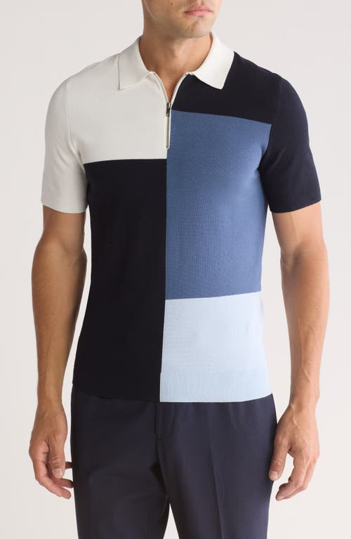 Shop Reiss Delta Colorblock Half Zip Polo Sweater In Blue Multi