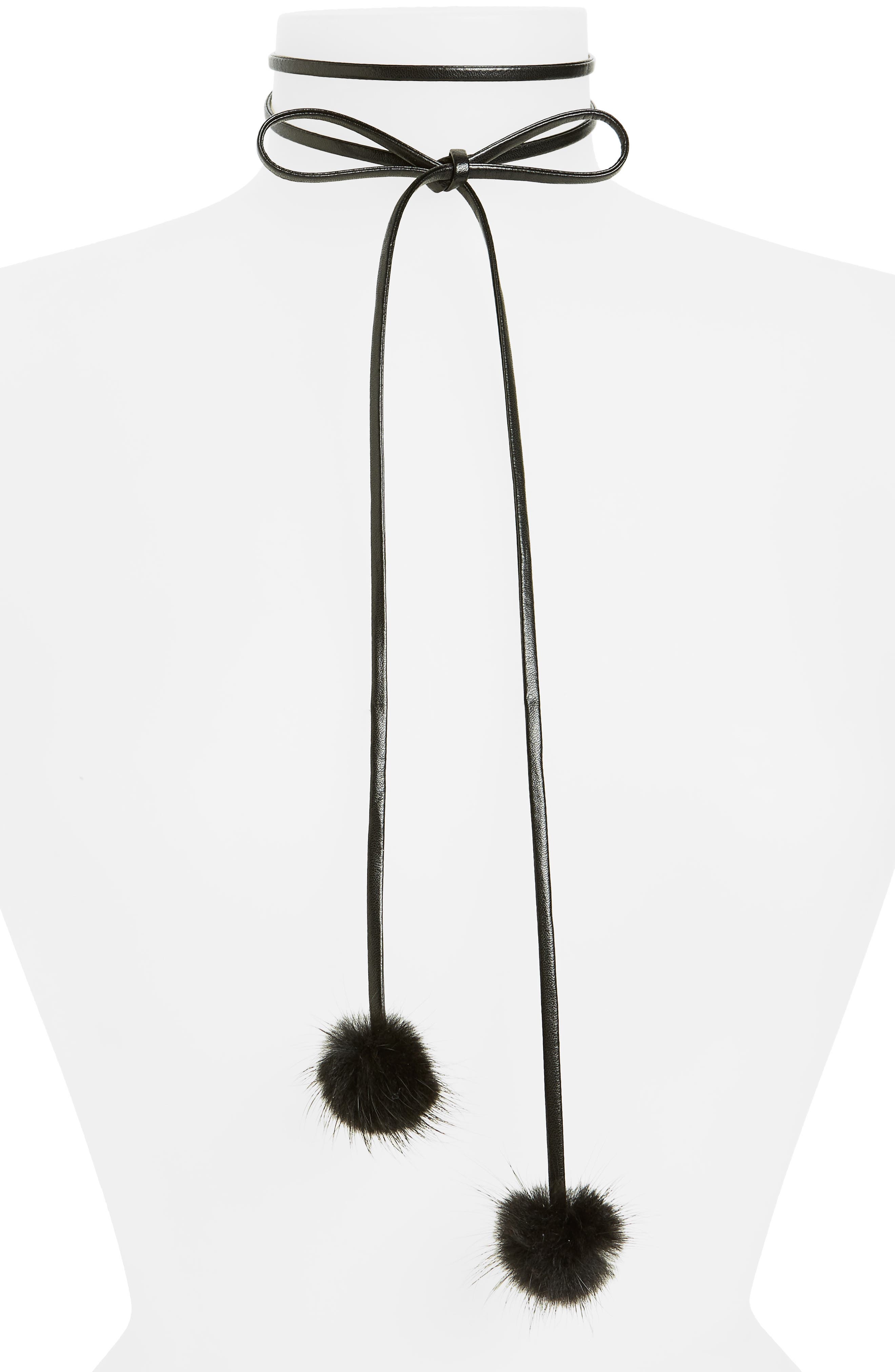 Carole Bow Tie Choker Necklace with Faux Fur Pompoms Nordstrom