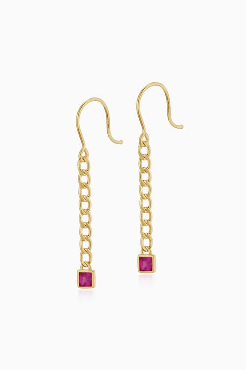 Oradina 14k Gold Dazzle Me Curb Drop Earrings In Gold - Red Zirconia