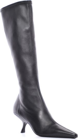 Pointed-Toe Knee-High Boots - Black Leather