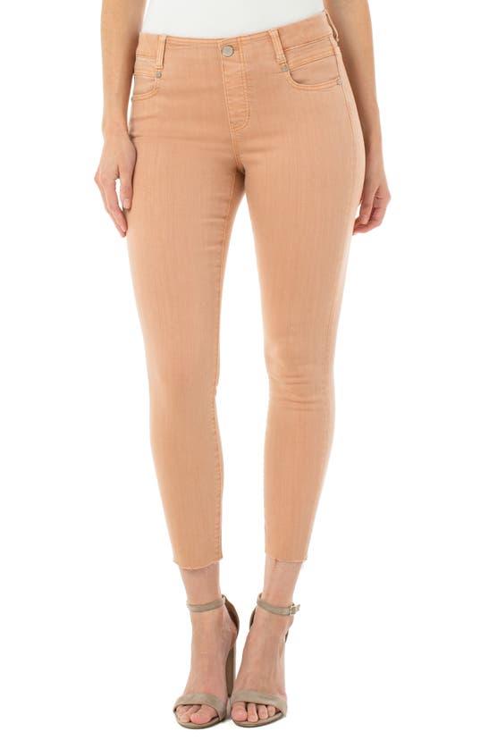 Liverpool Gia Glider Pull-on Cut Hem Crop Skinny Jeans In Dusty Coral