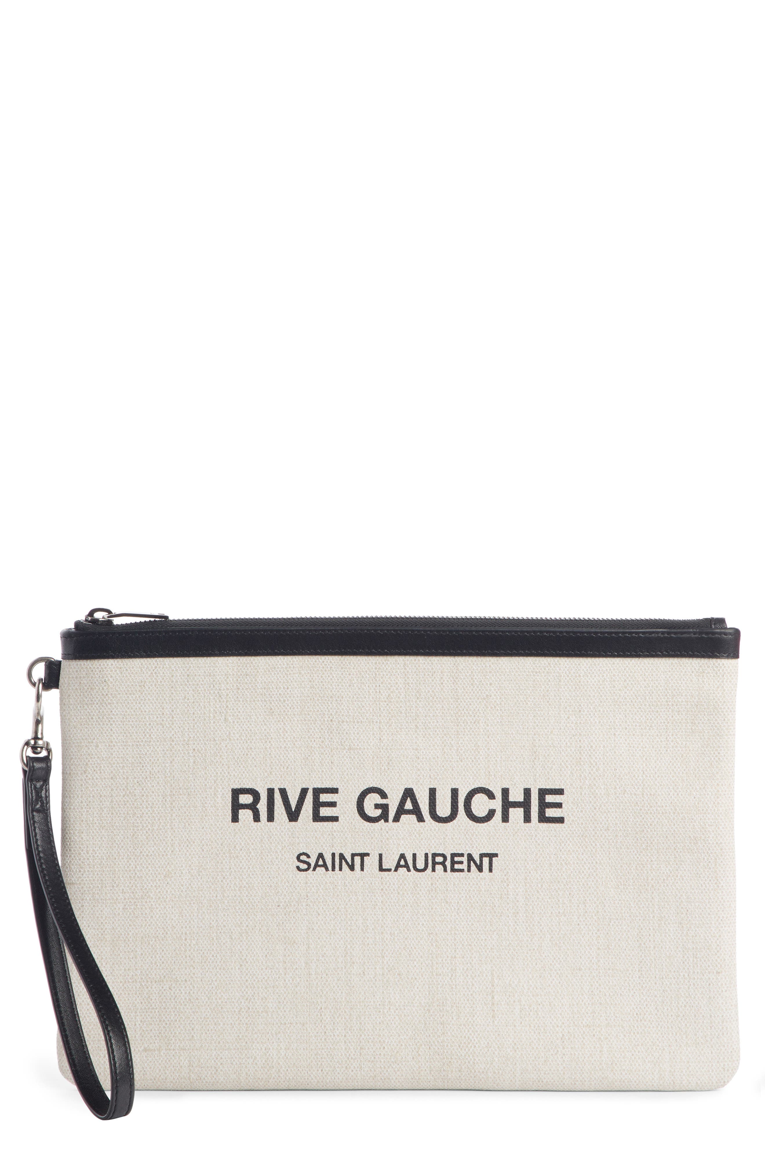Saint Laurent Rive Gauche Canvas Pouch in Lino Bianco/Nero at Nordstrom