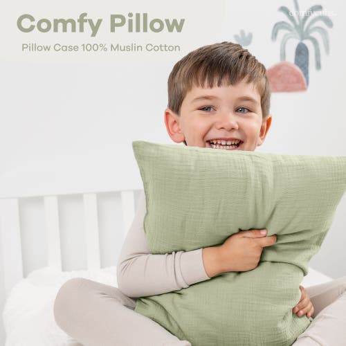 Comfy Cubs Toddler Pillow With Soft Muslin Pillowcase, Pack Of 2 In Sage