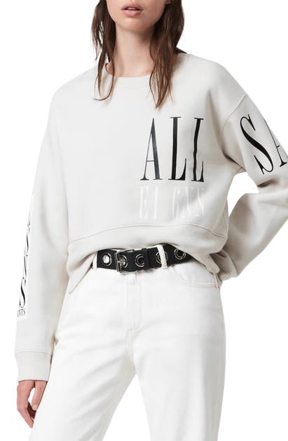 Click to view more detailed imagery on our partner's website Allsaints Separo Eva Logo Cotton Blend Sweatshirt In Ivory White