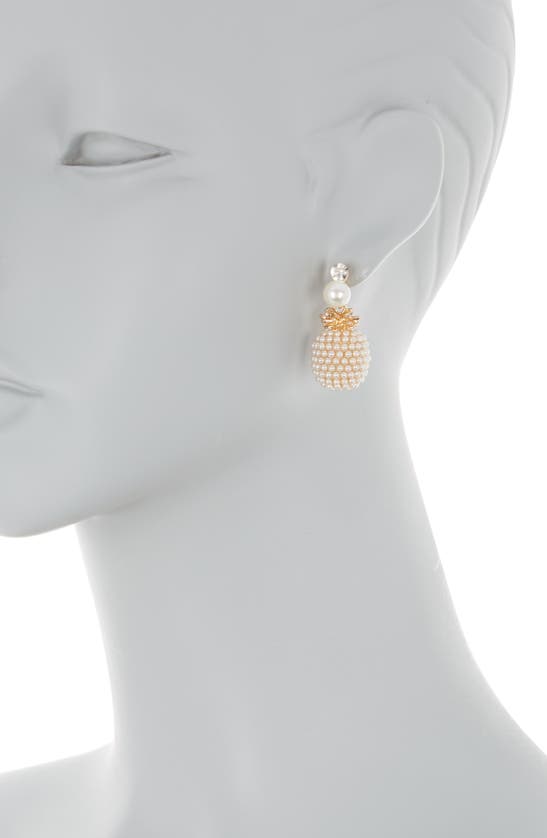 Eye Candy Los Angeles Pineapple Crystal & Imitation Pearl Drop Earrings In Gold