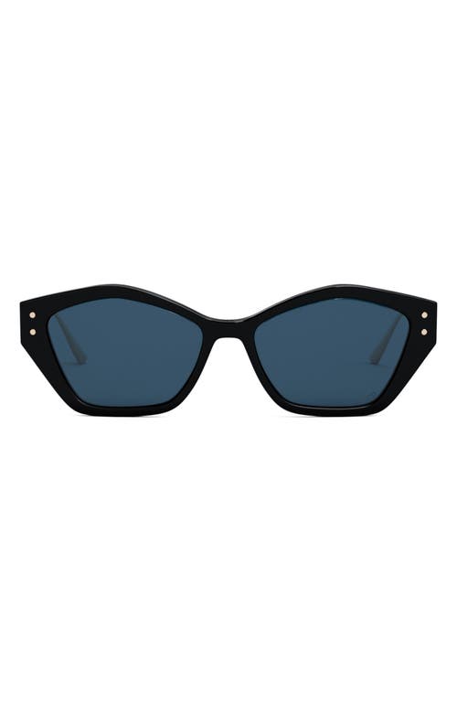 MissDior 56mm Geometric Sunglasses in Shiny Black /Blue