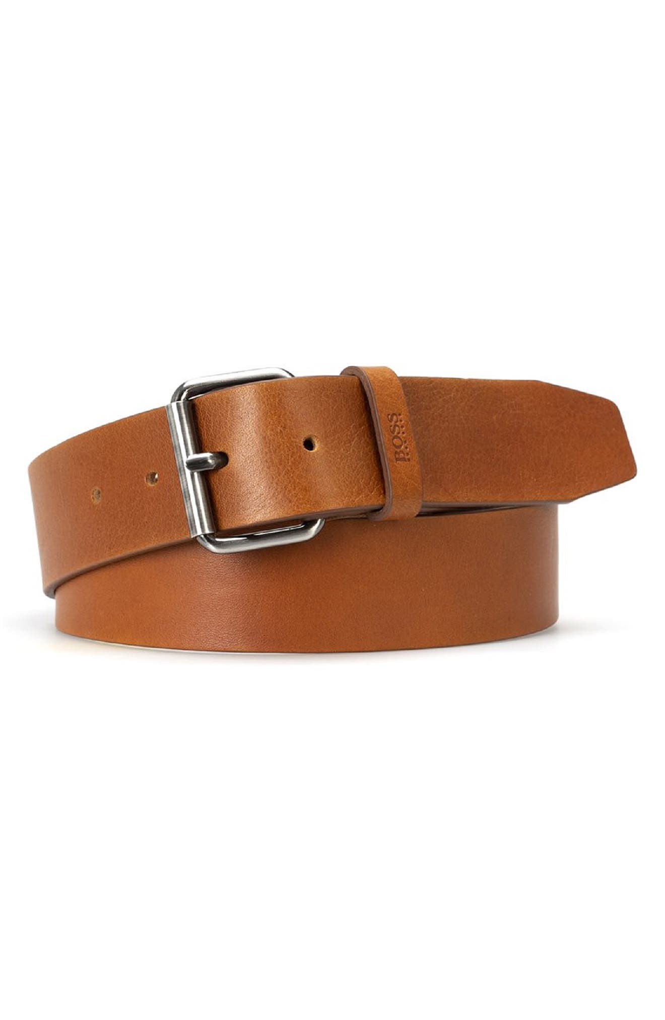 HUGO Serge Leather Belt in Medium Brown at Nordstrom, Size 40