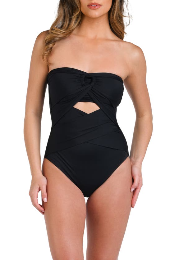 Shop La Blanca Island Goddess Draped Bandeau One-piece Swimsuit In Black