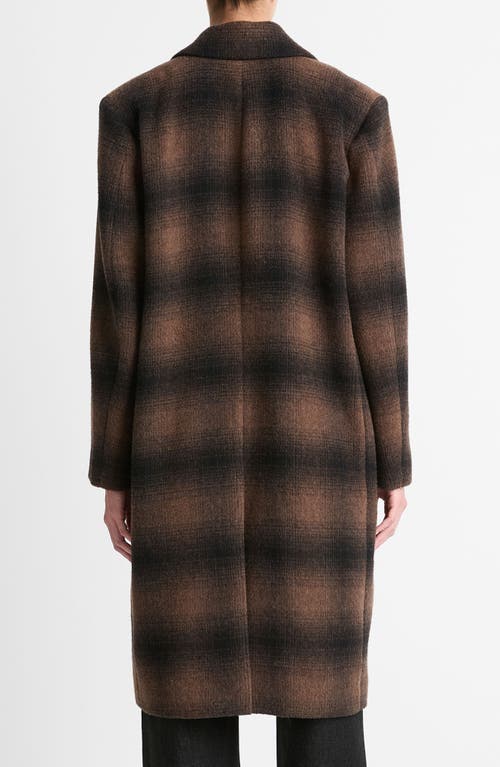 Shop Vince Shadow Plaid Wool Blend Coat In Deep Walnut