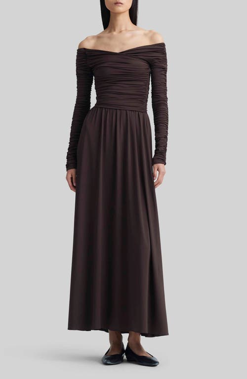 Shop Altuzarra Off The Shoulder Long Sleeve Ruched Maxi Dress In Sable