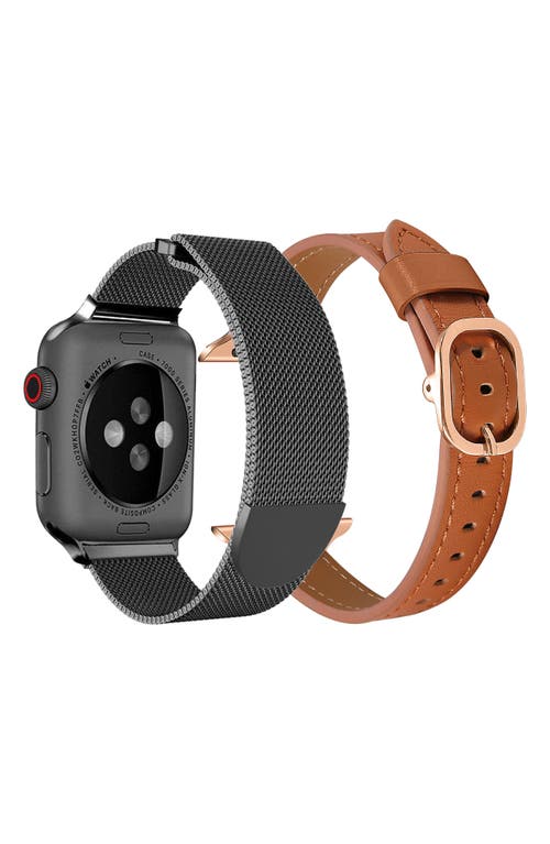 Shop The Posh Tech Assorted 2-pack 38mm Apple Watch® Watchbands In Brown/black