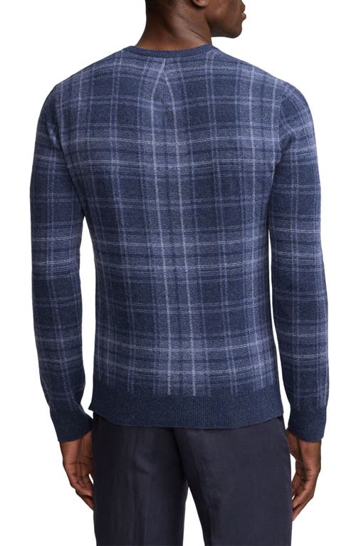 Shop Ralph Lauren Purple Label Plaid Cashmere Crewneck Sweater In Crown Blue Melange