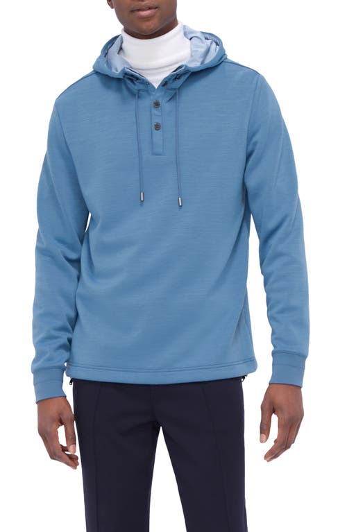 Shop Bugatchi Wool & Nylon Quarter Zip Hoodie In Cobalt