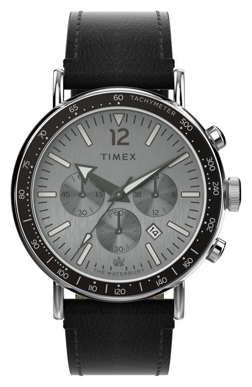 Timex ® Waterbury Standard Chronograph Leather Strap Watch, 43mm In Black