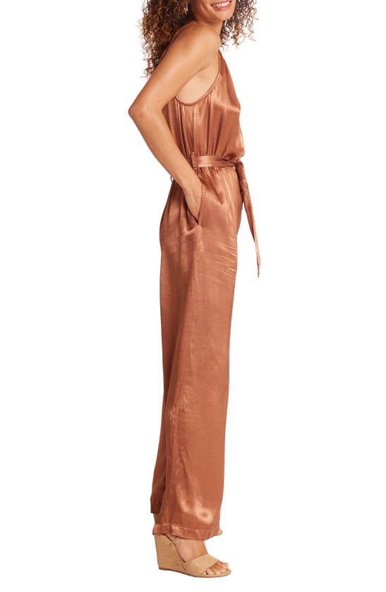 Shop Bella Dahl Tie Waist Wide Leg Satin Jumpsuit In Curacao Coconut