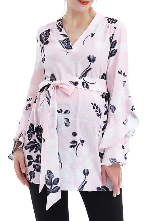 Kimi and Kai Kay Long Sleeve Belted Maternity Blouse Pink at Nordstrom,