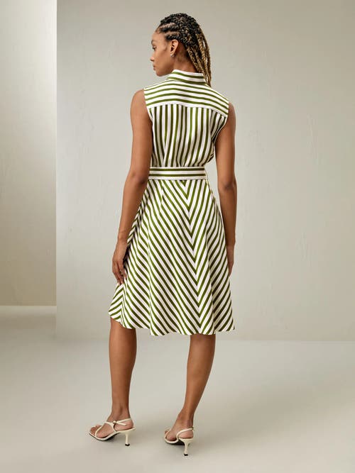 Shop Lilysilk Silk Striped Sleeveless Dress In Green-white Pinstripe