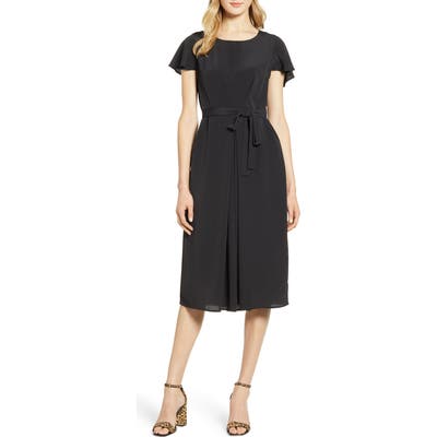 Bobeau Pleated Woven Dress, Black