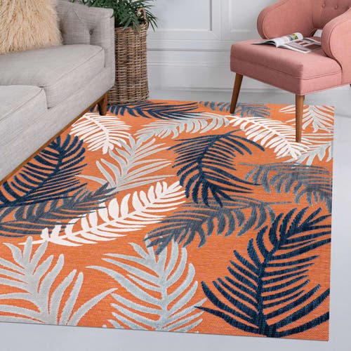 Jonathan Y Montego High-low Tropical Palm Indoor/outdoor Area Rug In Orange/navy/ivory