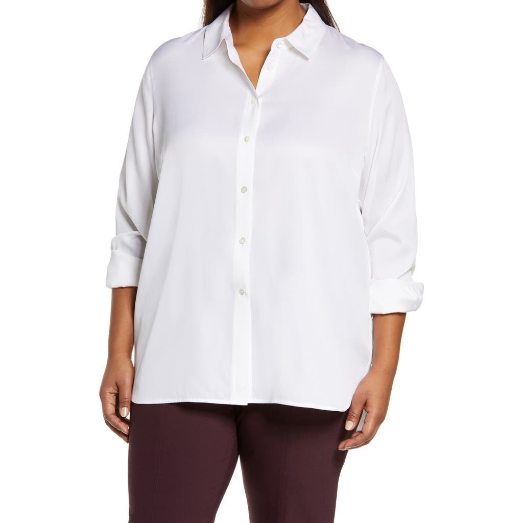Vince Slim Fit Stretch Silk Button-up Blouse In Optic White