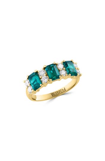 Effy 14k Yellow Gold Lab Created Gem & Lab Created Diamond Ring In Green
