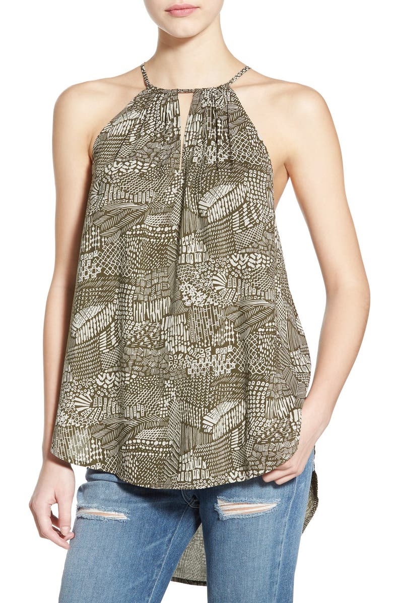 BP. Print High Neck Swing Tank, Main, color, OLIVE NT JNGL M