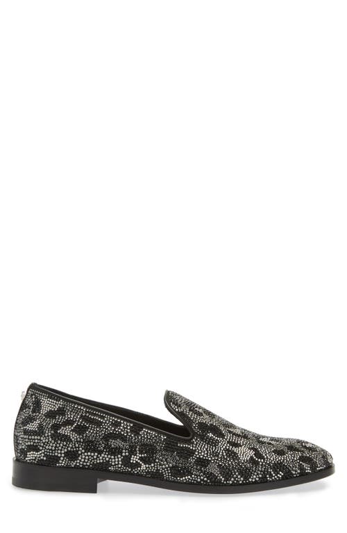 Shop Versace Leopard Spot Crystal Embellished Venetian Loafer In Black-palladium