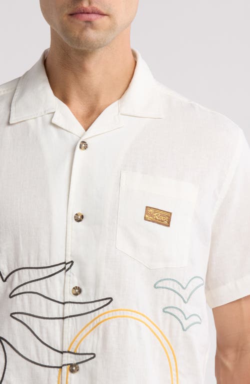 Shop Rvca Crescent Bay Embroidered Linen Blend Camp Shirt In Natural