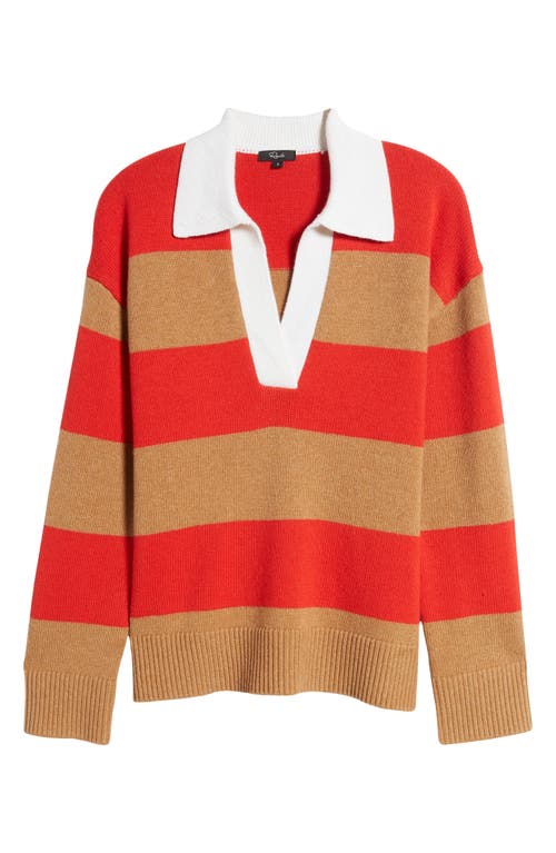 Shop Rails Harris Stripe Cotton, Wool & Cashmere Polo Sweater In Cherry Camel Stripe