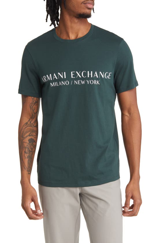 Armani Exchange Milano/new York Logo Graphic Tee In Green Gables