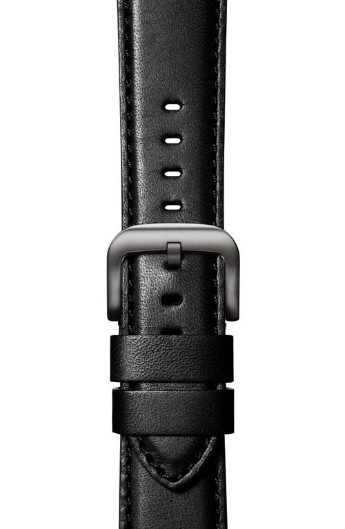 Shinola Aniline Leather 21mm Apple Watch® Watchband In Black/space Grey Plating