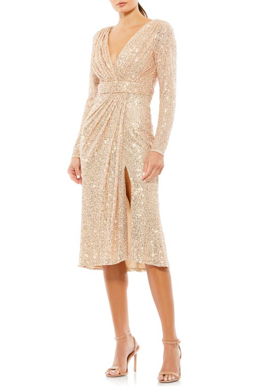 Sequin Long Sleeve Cocktail Dress in Rose Gold