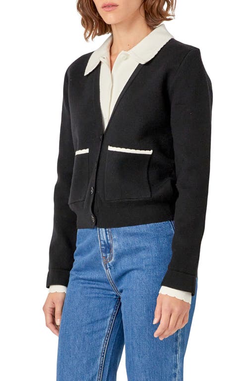 English Factory Scallop Detail Cardigan In Black/white