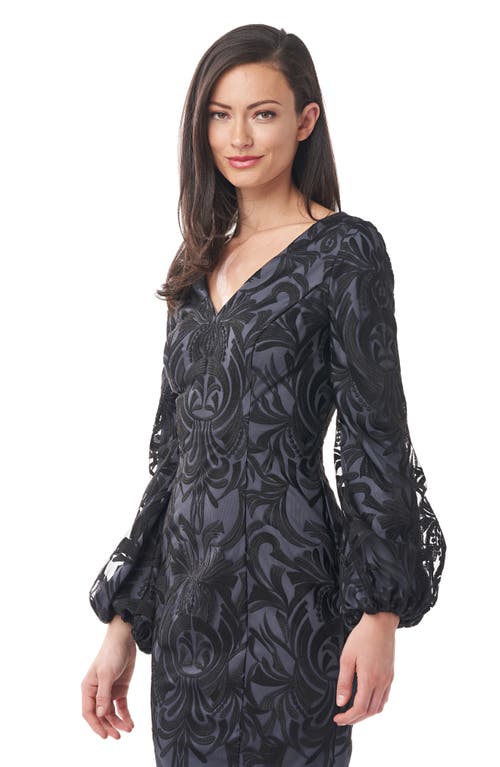 Js Collections Lela Blouson Sleeve Cocktail Dress In Black/gunmetal