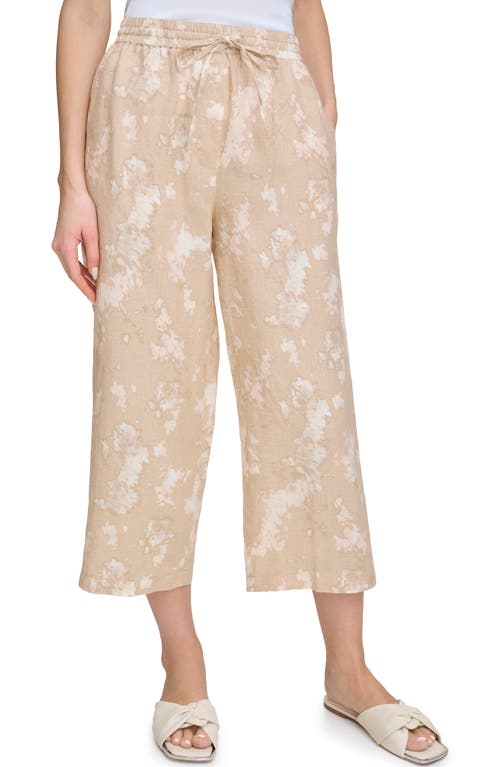 DKNY Print Crop Linen Pants in Sandalwood/Ivory Multi at Nordstrom, Size X-Large