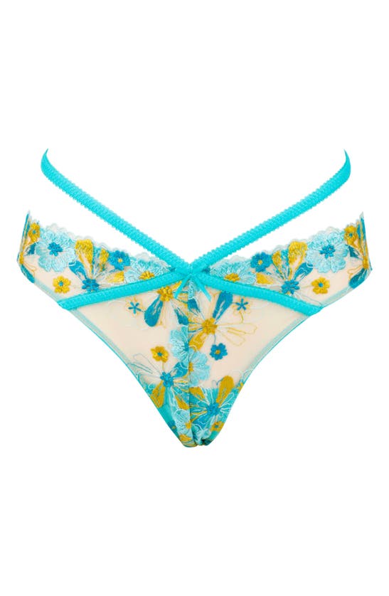 Shop Love, Vera Strappy Mesh & Floral Embroidered Briefs In Blue Curacao
