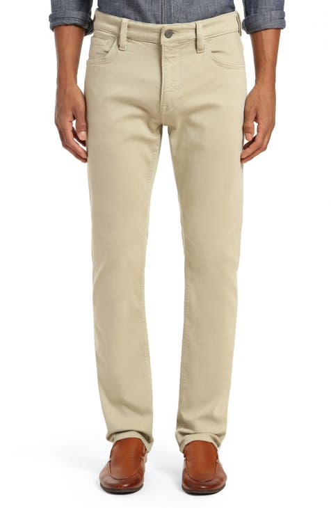 Men's Cream Slim Straight Jeans, Men's Bottoms