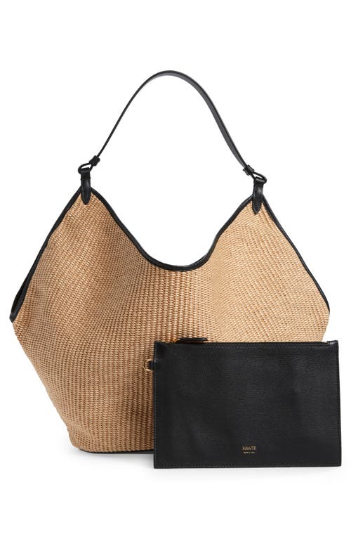 Shop Khaite Medium Lotus Raffia Tote With Removable Pouch In Black/natural