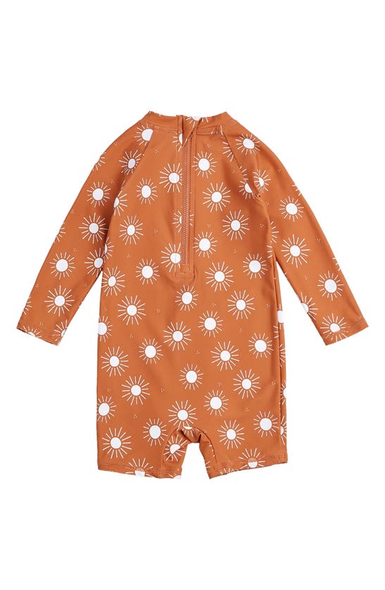 Shop Petit Lem Sun Print Long Sleeve One-piece Rashguard Swimsuit In Orange