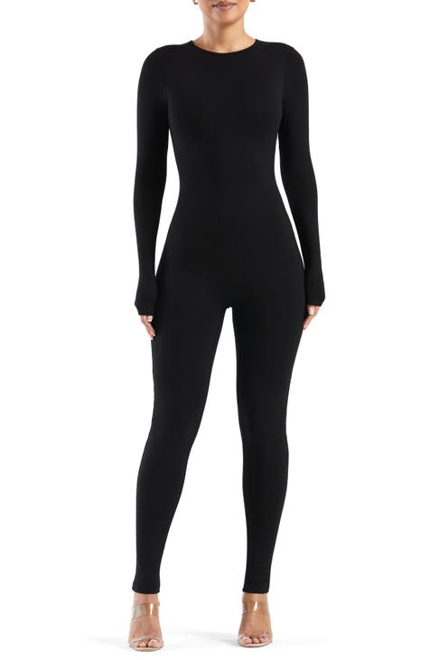 Naked Wardrobe BLACK Women's Long Sleeve Key Hole Jumpsuit, US Medium
