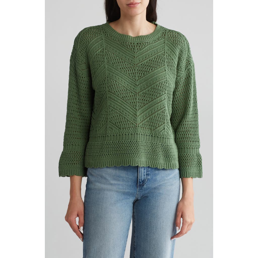 By Design Eliana Openwork Sweater In Green