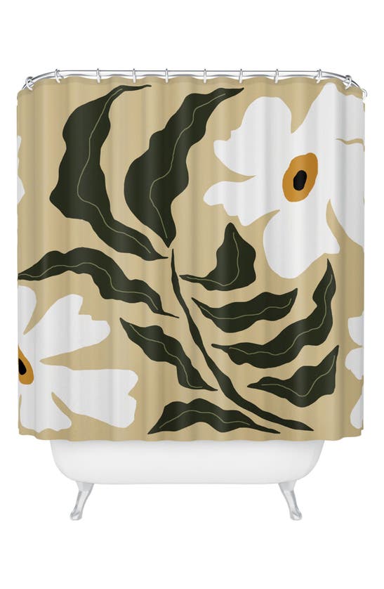 Deny Designs White Daisy Shower Curtain In Black-white